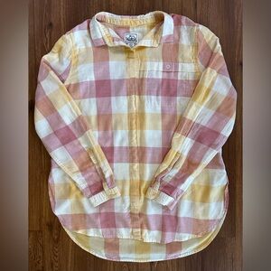 Woolrich Women's Lightweight Plaid Button Down Shirt – Soft Red & Yellow